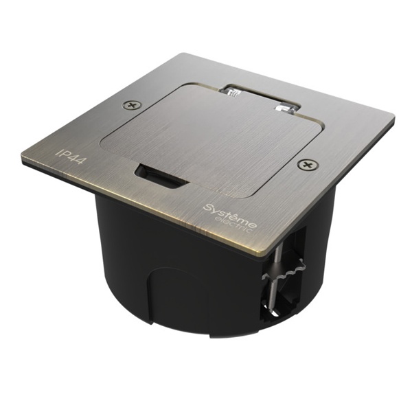 Лючок SE MultiDesk MDK20 на 2 модуля с монтажной коробкой в стену,фальшпол,стол античная латунь IP44