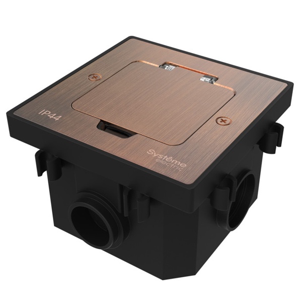 Лючок SE MultiDesk MDK20 на 2 модуля с монтажной коробкой в бетонный пол медь IP44