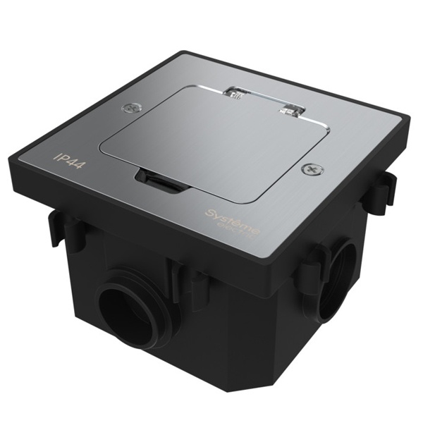 Лючок SE MultiDesk MDK20 на 2 модуля с монтажной коробкой в бетонный пол серебро IP44