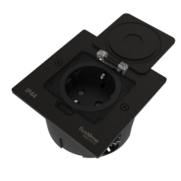 Лючок SE MultiDesk MDK21 с розеткой и монтажной коробкой в стену,фальшпол,стол черный матовый IP44