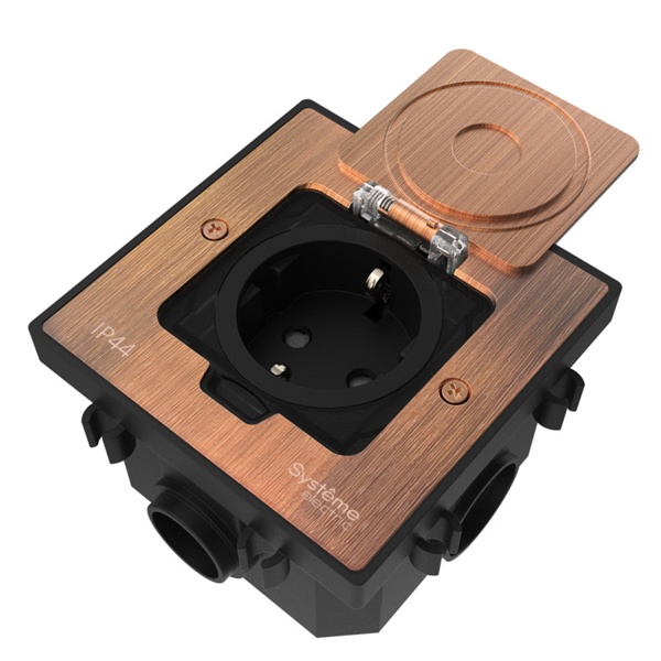 Лючок SE MultiDesk MDK21 с розеткой 2P+E и монтажной коробкой в бетонный пол медь IP44