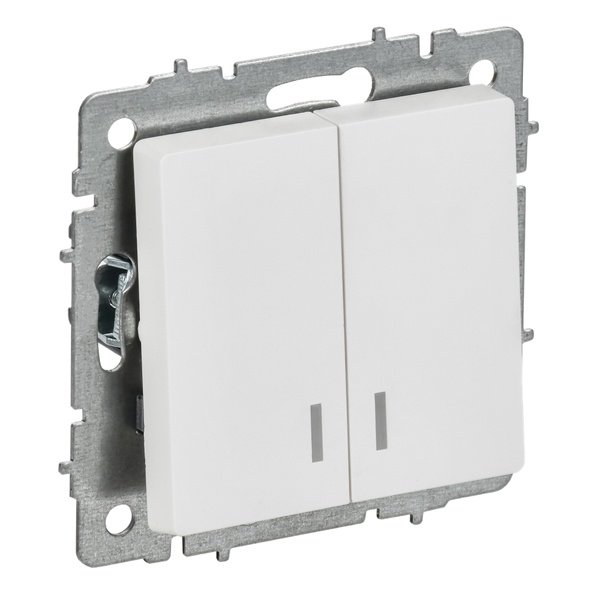 Выключатель 2-клавишный ИЭК BRITE с индикацией 10А арктический белый (ВС10-2-1-БрАБ)