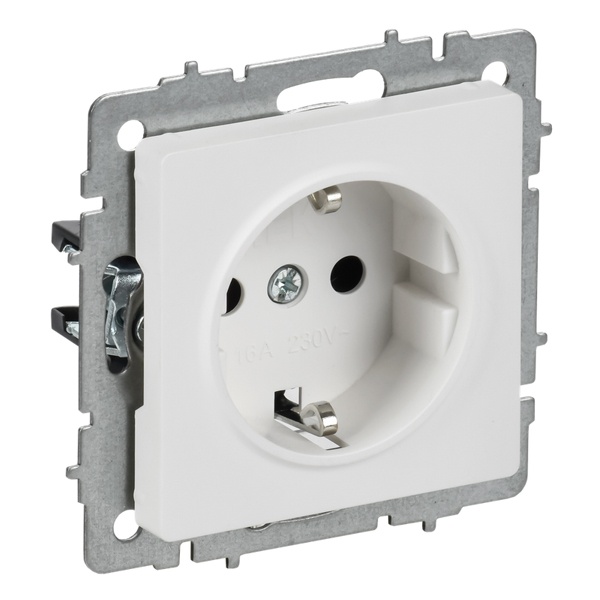 Розетка ИЭК BRITE 2P+E Schuko со шторками 16А арктический белый (РС14-1-0-БрАБ)