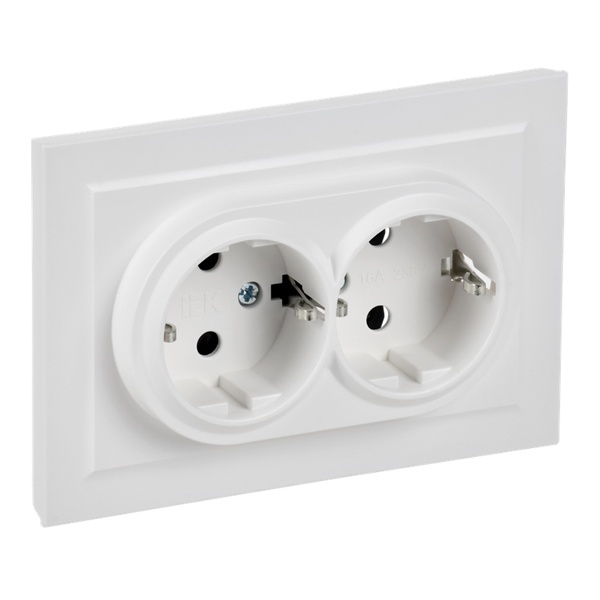 Розетка ИЭК BRITE 2х2P+E двойная Schuko 16А арктический белый в сборе (РС12-3-БрАБ)