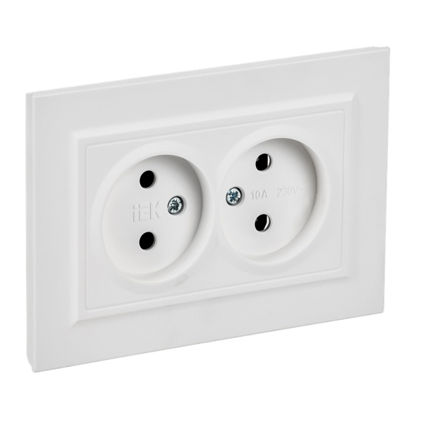 Розетка ИЭК BRITE 2х2P двойная 10А арктический белый в сборе (РС12-2-БрАБ)