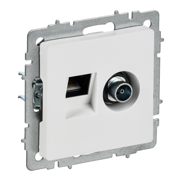 Розетка двойная ИЭК BRITE TV+RJ45 кат.5E арктический белый (РТВ/РК12-БрАБ)