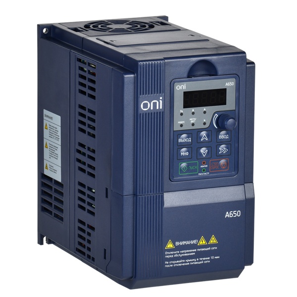 Преобразователь частоты ONI (ИЭК) A650 380В 3Ф 3,7кВт 9,5А со встроенным тормозным модулем