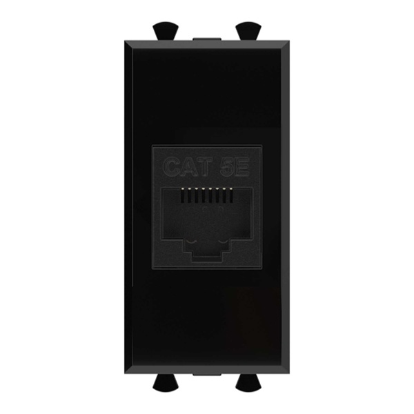 Розетка компьютерная DKC Avanti RJ-45 модульная кат.5е 1 модуль без шторок черный квадрат