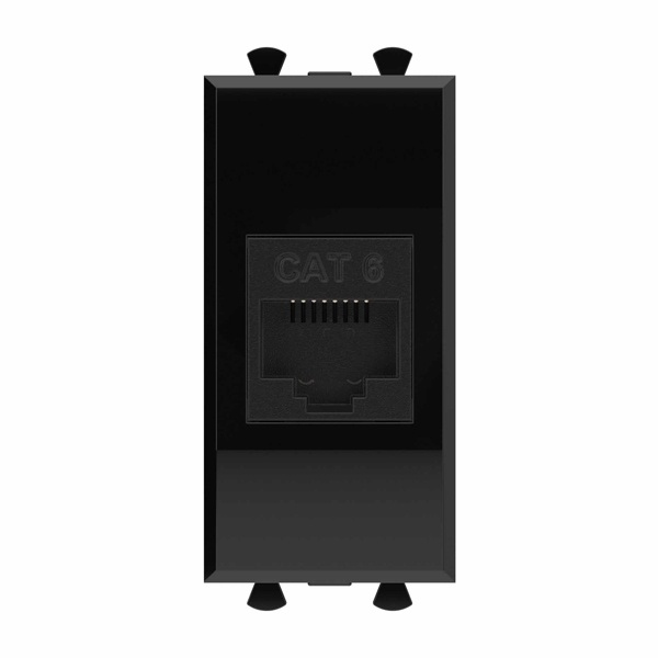 Розетка компьютерная DKC Avanti RJ-45 модульная кат.6 1 модуль без шторок черный квадрат