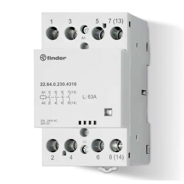 Модульный контактор Finder 63A 4NO 12B AC/DC механический индикатор 3м