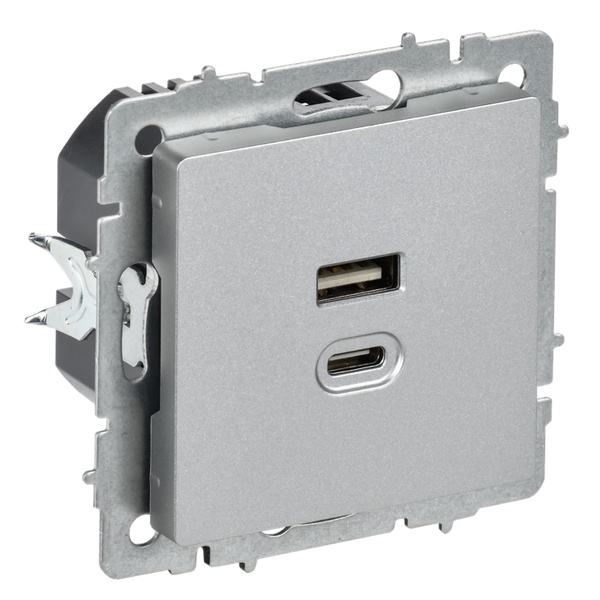 Зарядка высокоскоростная ИЭК BRITE USB A+C 45Вт алюминий (РЮ11-2-БрА)