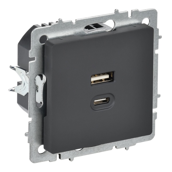 Зарядка высокоскоростная ИЭК BRITE USB A+C 45Вт графит (РЮ11-2-БрГ)