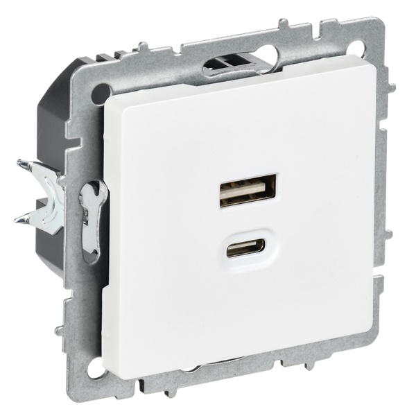 Зарядка высокоскоростная ИЭК BRITE USB A+C 45Вт арктический белый (РЮ11-2-БрАБ)