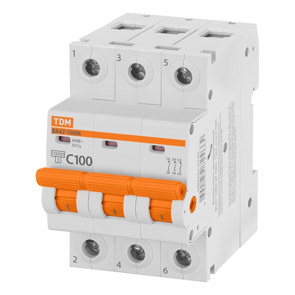 Выключатель автоматический TDM ВА47-100М 3Р  С100А 10кА 3 модуля