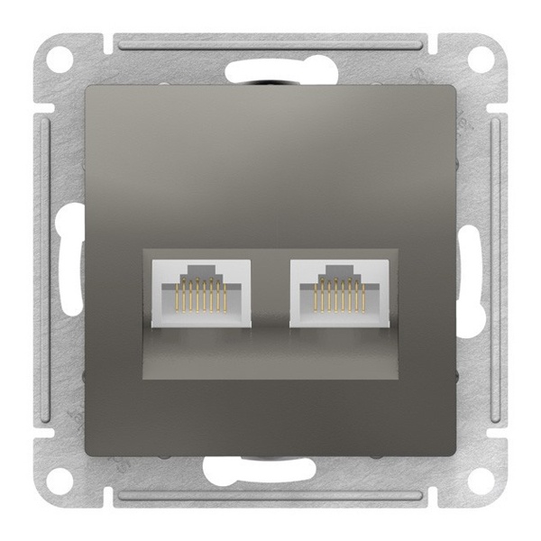 Розетка двойная компьютерная SE AtlasDesign RJ45+RJ45 кат 6A, сталь