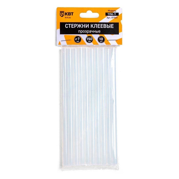 Стержни клеевые КВТ прозрачные ТПК-7 термоплавкие для клеевого пистолета (10шт в комплекте)