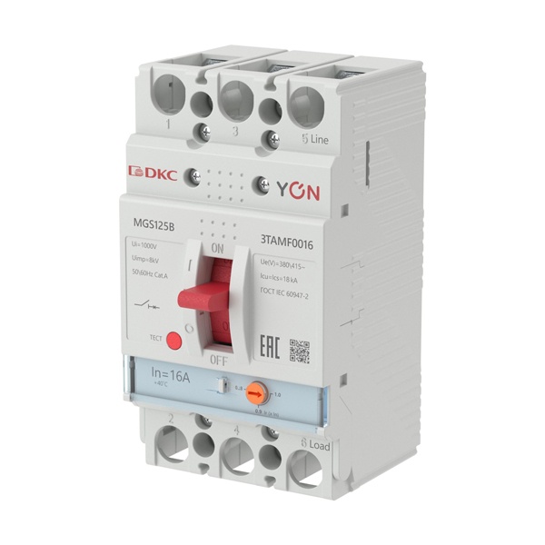 Автоматический выключатель DKC YON MGS125 3P 12,8-16A регулировка теплового расцепителя 18кА (автомат электрический)