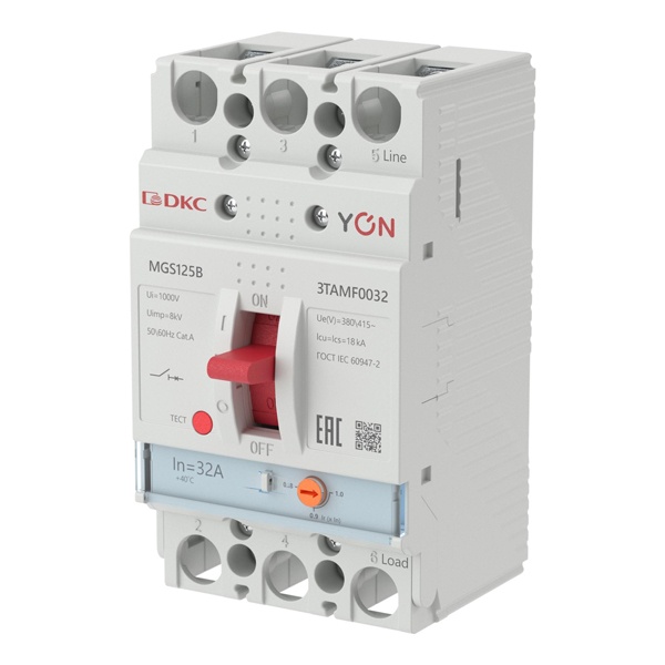 Автоматический выключатель DKC YON MGS125 3P 25,6-32A регулировка теплового расцепителя 18кА (автомат электрический)