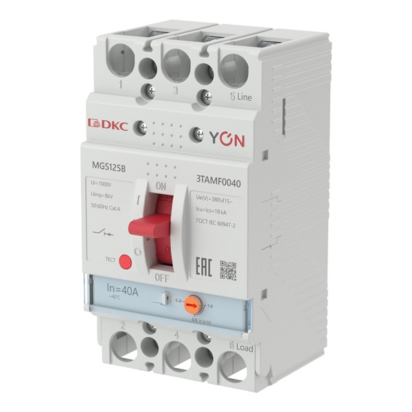 Автоматический выключатель DKC YON MGS125 3P 32-40A регулировка теплового расцепителя 18кА (автомат электрический)