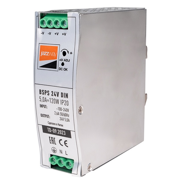 Блок питания с установкой на DIN-рейку JazzWay BSPS DIN 24В 5.0А 120Вт IP20 AL Pro
