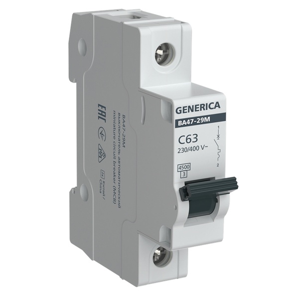 Автоматический выключатель Generica (ИЭК) ВА 47-29М 1Р 63А 4,5кА характеристика С (автомат электрический)