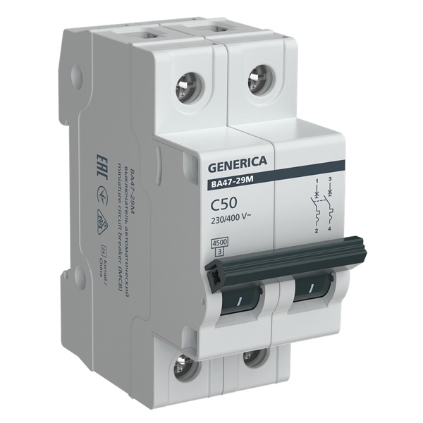 Автоматический выключатель Generica (ИЭК) ВА 47-29М 2Р 50А 4,5кА характеристика С (автомат электрический)