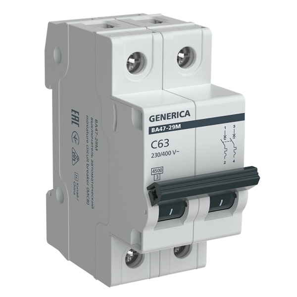 Автоматический выключатель Generica (ИЭК) ВА 47-29М 2Р 63А 4,5кА характеристика С (автомат электрический)