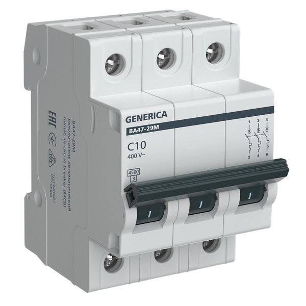 Автоматический выключатель Generica (ИЭК) ВА 47-29М 3Р 10А 4,5кА характеристика С (автомат электрический)
