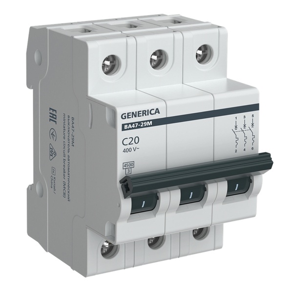Автоматический выключатель Generica (ИЭК) ВА 47-29М 3Р 20А 4,5кА характеристика С (автомат электрический)