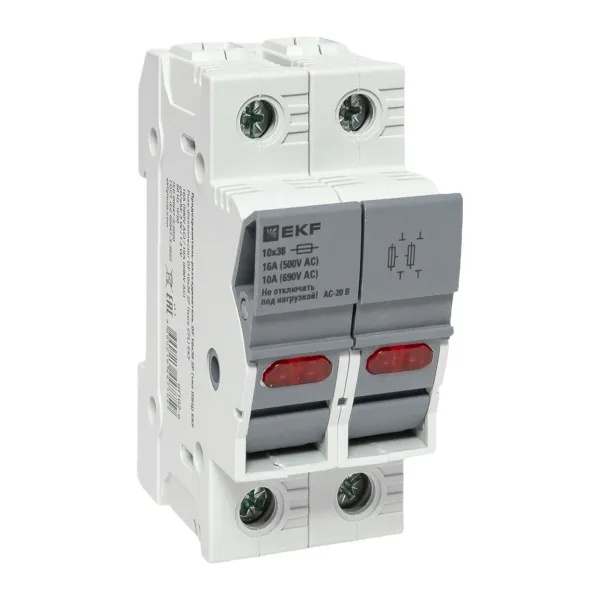 Предохранитель-разъединитель EKF DF 10х38 2П для плавких вставок типа ПВЦ с индикатором