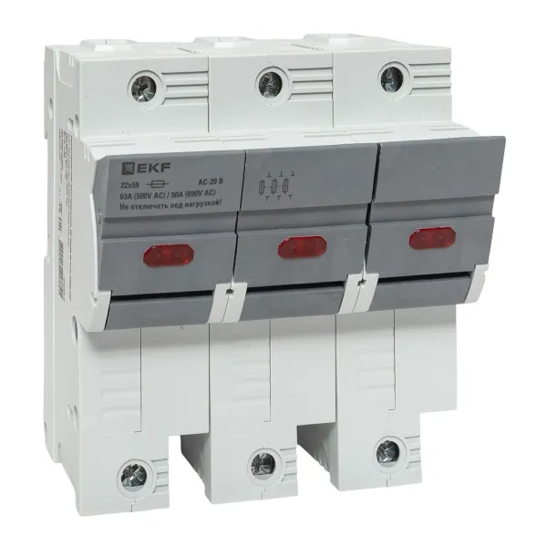 Предохранитель-разъединитель EKF DF 22х58 3П для плавких вставок типа ПВЦ с индикатором