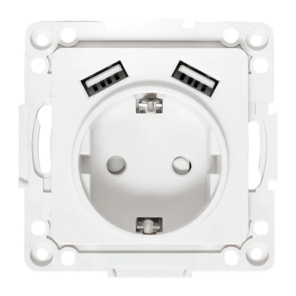 Механизм розетки EKF 2P+E 16А 2хUSB-А 2A с защитными шторками Стокгольм белый