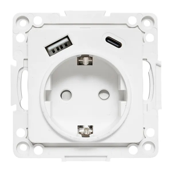 Механизм розетки EKF 2P+E 16А USB-А+C с защитными шторками Стокгольм белый