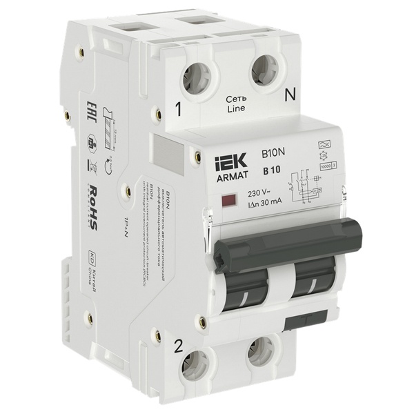Дифференциальный автомат ИЭК ARMAT B10N 2П 1P+N B10А 30мА тип А однофазный электронный 10кА (дифавтомат, АВДТ)