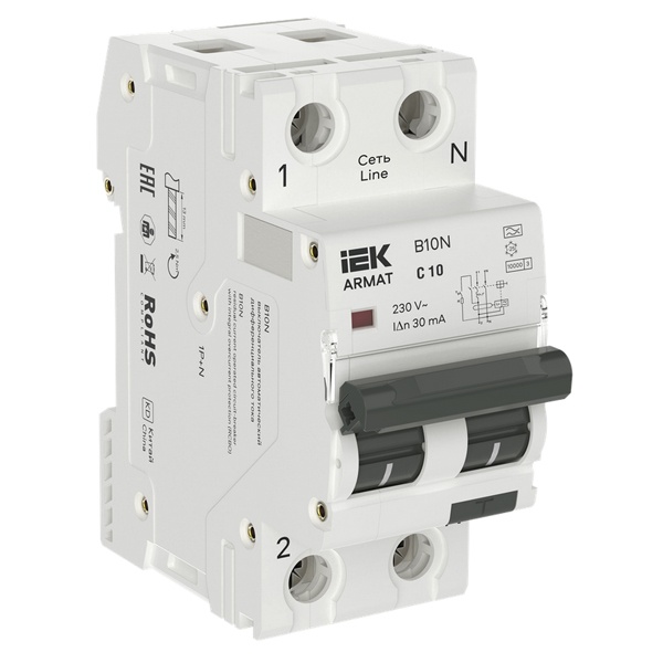 Дифференциальный автомат ИЭК ARMAT B10N 2П 1P+N C10А 30мА тип А однофазный электронный 10кА (дифавтомат, АВДТ)