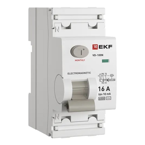 УЗО EKF PROxima ВД-100N 2П 16А 10мА тип AC 6кА (электромеханическое) (ВДТ)