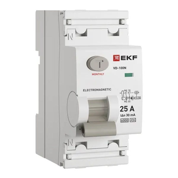 УЗО EKF PROxima ВД-100N 2П 25А 30мА тип A 6кА (электромеханическое) (ВДТ)
