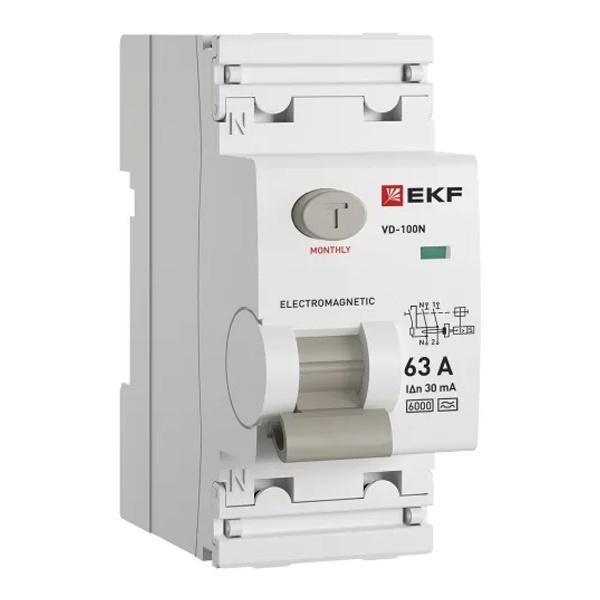 УЗО EKF PROxima ВД-100N 2П 63А 30мА тип A 6кА (электромеханическое) (ВДТ)