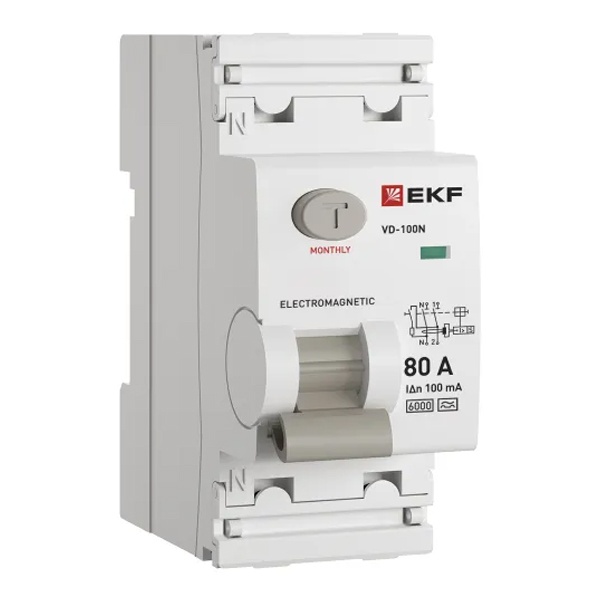 УЗО EKF PROxima ВД-100N 2П 80А 100мА тип A 6кА (электромеханическое) (ВДТ)