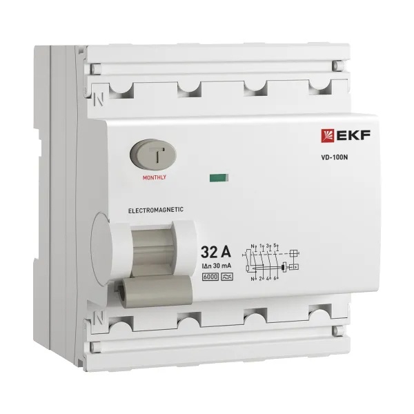 УЗО EKF PROxima ВД-100N 4П 32А 30мА тип A 6кА (электромеханическое) (ВДТ)