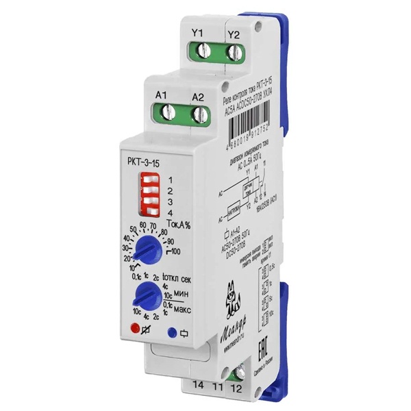Реле контроля тока Меандр РКТ-3-15 AC16А 1,6-16А AC 1НО/НЗ, питание 50-270В/24В AC/DC УХЛ4