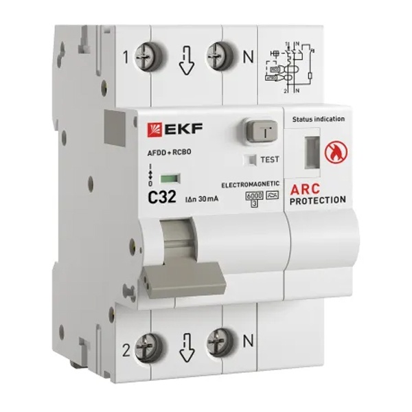 Устройство защиты от дугового пробоя с АВДТ EKF 1P+N С32А 30мА тип А 6кА