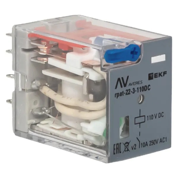 Реле промежуточное с кнопкой и механической индикацией EKF AVERES RPAt 22/3 10A 110В DC