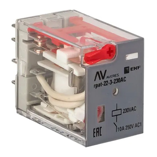 Реле промежуточное с кнопкой и механической индикацией EKF AVERES RPAt 22/3 10A 230В AC