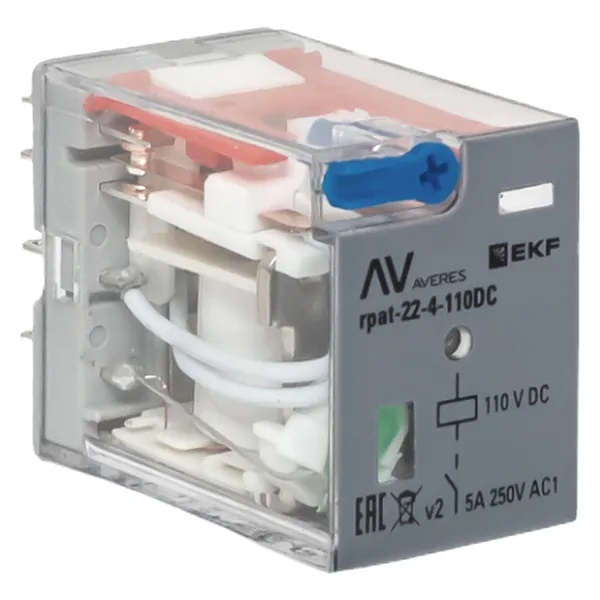 Реле промежуточное с кнопкой и механической индикацией EKF AVERES RPAt 22/4 5A 110В DC