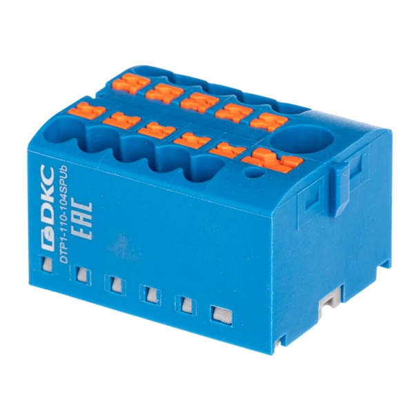 Блок распределительный DKC 1 ввод 6 мм2 10 точек подключения 2,5 мм2 зажим push-in синий