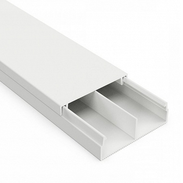 Кабель-канал Промрукав с крышкой 2-й замок в п/э 30х10 мм белый 2м/шт с перегородкой (64 м/уп) (кабельный короб)