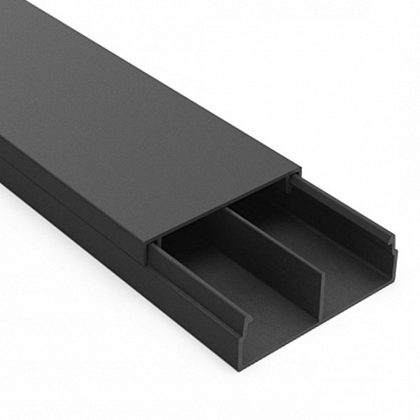 Кабель-канал Промрукав с крышкой 2-й замок в п/э 30х10 мм чёрный 2м/шт с перегородкой (64 м/уп) (кабельный короб)