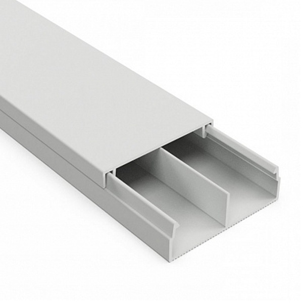 Кабель-канал Промрукав с крышкой 2-й замок в п/э 30х10 мм серый 2м/шт с перегородкой (64 м/уп) (кабельный короб)