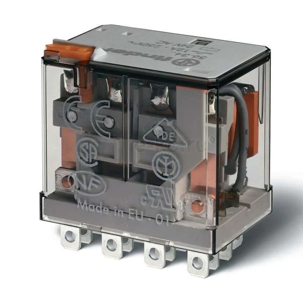 Миниатюрное силовое реле Finder 4CO 12A 24В DC контакты AgNi степень защиты RTI